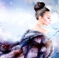 Girl in Luxury Fur Coat Royalty Free Stock Photo