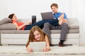 Girl Lying On Carpet Using Digital Tablet Royalty Free Stock Photo