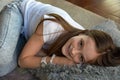 Girl is lying on the floor Royalty Free Stock Photo