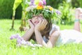 Girl lying in the grass Royalty Free Stock Photo