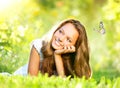 Girl Lying on Green Grass Royalty Free Stock Photo