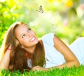 Girl Lying on Green Grass Royalty Free Stock Photo