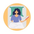 Girl lying under the covers with a book in her hand preparing for bed, illustration for sites, advertising, journalistic material