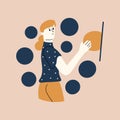 The girl made a choice out of many options. Concept of making important decisions. Vector illustration in flat style