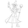 The girl is a magician. Vector illustration of a female mage sketch.