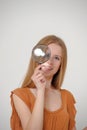 Girl with magnifying glass Royalty Free Stock Photo