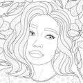 Girl among magnolias.Coloring book antistress for children and adults