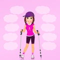 Girl make Nordic walking