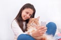 The girl makes selfie with cat Royalty Free Stock Photo