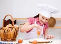 Girl making bread Royalty Free Stock Photo