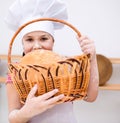 Girl making bread Royalty Free Stock Photo