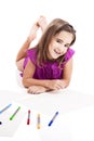 Girl making drawings Royalty Free Stock Photo