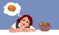 Woman with a Diet Salad Thinking of a Burger Vector Character Royalty Free Stock Photo