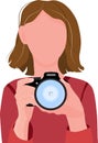 Girl making a photo. Woman with digital photo camera in her hands. Professional photographer. Vector illustration