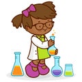 Student girl making science experiments. Vector illustration