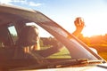 Girl making selfie self portrait in car Royalty Free Stock Photo