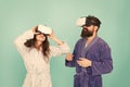 Girl and man hipster relax in bathrobe. Future is now. digital couple. innovation in family relations. create your Royalty Free Stock Photo