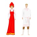 A girl and a man in Russian folk national holiday costumes - Vector Royalty Free Stock Photo