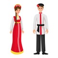 A girl and a man in Russian folk national holiday costumes - Vector Royalty Free Stock Photo