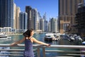 Girl in marina bay district in Dubai