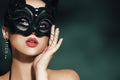 The girl in the mask. Masquerade, halloween. Girl in a cat mask. Catwoman on a beautiful background in a beautiful lace top with Royalty Free Stock Photo