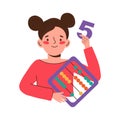 Girl in a math lesson. Preschool education. Smart child studying to count numbers using an abacus. Educational classes Royalty Free Stock Photo