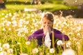 Girl in meadow and has hay fever or allergy Royalty Free Stock Photo