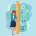 Girl Measures Height illustration personal growth, female ambition