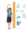 Girl Measures Height, Vector illustration personal growth
