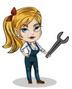 Girl mechanic with wrench