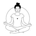 Girl meditates. Relax. Mental health concept. Meditation. Inner harmony. Line doodle style