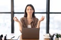 Girl meditating in office coping with stress at work Royalty Free Stock Photo