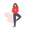 Girl Meditating to Calm Down Stressful Emotion, Person Relaxing, Reducing and Managing Stress Cartoon Style Vector