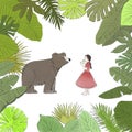 A girl meets her huge friend in forest