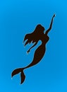 Girl mermaid silhouette with a tail in sea on blue background. mermaid illustration. Marmeid sihluette