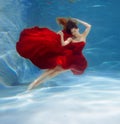 Girl mermaid. Underwater scene. A woman, a fashion model in the Royalty Free Stock Photo