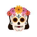 Girl mexican traditional sugar skulls and colorful flowers. Royalty Free Stock Photo