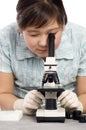 Girl with microscope. Royalty Free Stock Photo