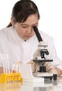 Girl with microscope. Royalty Free Stock Photo