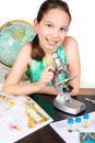 Girl microscope Royalty Free Stock Photo
