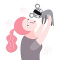 Girl with mimi koala flat hand drawn color vector illustration Royalty Free Stock Photo