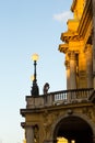 Girl at the balcony of ancient castle Royalty Free Stock Photo