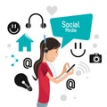 Girl mobile headphones technology browser social media