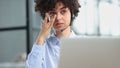 girl in a modern office working in a call center smiling Royalty Free Stock Photo