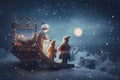 holiday moon magic year winter child claus christmas night snow. Generative AI. Royalty Free Stock Photo