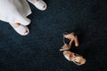 Girl morning hotel slippers white bathrobe floor shoes Royalty Free Stock Photo