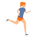 Girl morning running icon, cartoon style