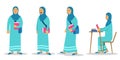 Girl Moslem College Student Flat Character Set