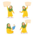 Girl Moslem Kids Character Bring Blank Paper Set