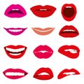 Girl mouth lip gestures of different emotions vector set